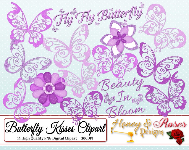 BUTTERFLY KISSES Digtal Papers & Clipart Butterflies Etsy