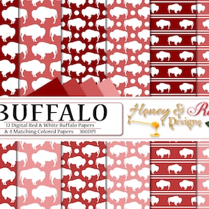 Puede incluir: Doce papeles digitales con un patrón de silueta de búfalo rojo y blanco. Se incluyen cuatro papeles adicionales en rojo, rosa y blanco sólidos. Los papeles son de 300 DPI y son perfectos para manualidades y scrapbooking.