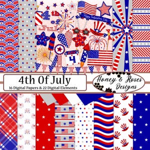 Papeles digitales y clipart del 4 de julio, JPEG de alta calidad de 30 x 30 cm, elementos de 300 ppp, Día de la Independencia, Estados Unidos, bandera estadounidense, fiesta de fuegos artificiales