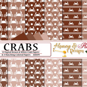 CRABS Digital Papers Braun & Weiß, 12 "x 12" hochwertige JPEG-Dateien, Krabbe, Leben im Meer, Meer, Strand, Tier, Tiere, Polkadots Silhouette