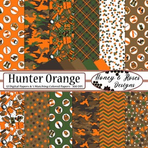 Papiers numériques HUNTER ORANGE, 12 x 12 pouces JPEG haute qualité, chasse, chasse, camping, randonnée, pêche, sportif, équipement, faune, forêt, camouflage