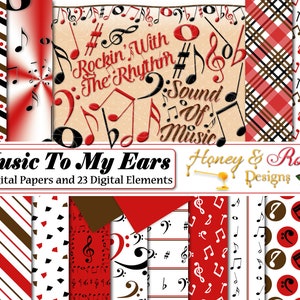 MUSICA Digital Papers & Clipart, Note musicali, Word Art, JPEG di alta qualità, Elementi 300 DPI, Carta musicale, Chiave di basso, Chiave del suono della musica