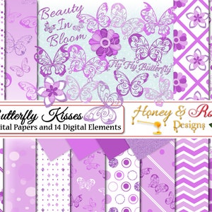 BUTTERFLY KISSES Digtal Papers en clipart, vlinders, glitter, 12 x 12 inch, 300 dpi, hoge kwaliteit jpeg-bestanden, bloem, bolka, punthaken, WordArt