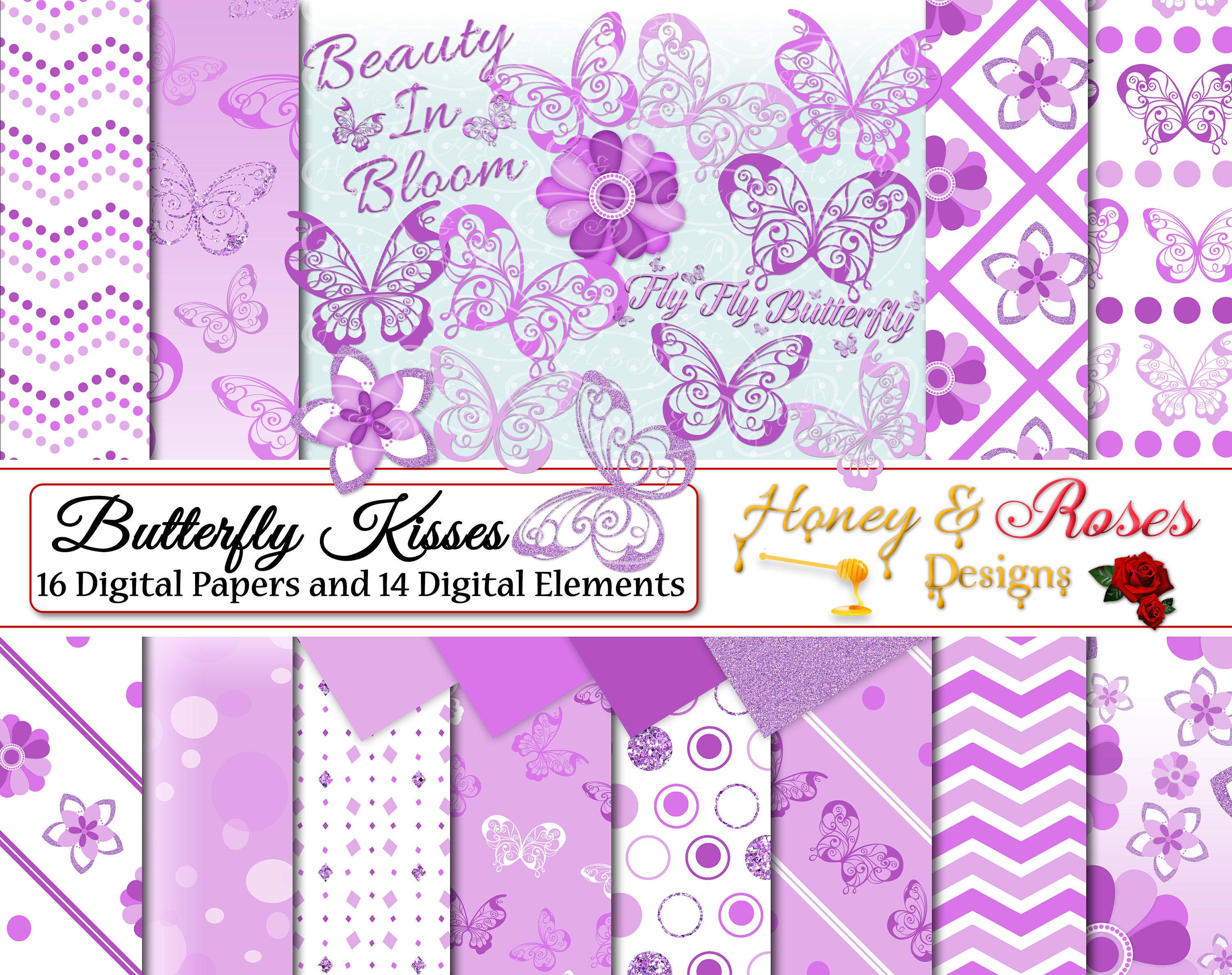 BUTTERFLY KISSES Digtal Papers & Clipart Butterflies Etsy