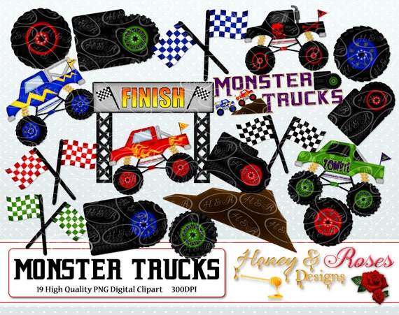 Monster Trucks Digitale Clipart Hohe Qualitat 300dpi Etsy