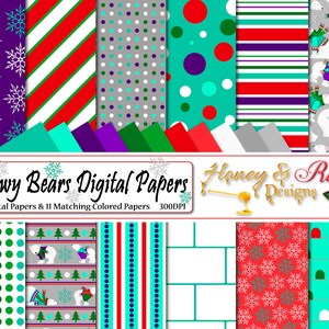SNOWY BEARS Digital Papers, 12" x 12" High Quality JPEGs, Winter Bears, Christmas Bears, Snowy Bear, Snowflake, Igloo, North Pole, Snow, Ice