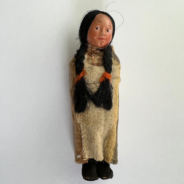 Skookum Native American Doll | Vintage 1940’s Celluloid Toy | Travel Souvenir Doll With Blanket