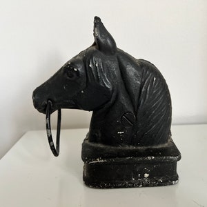 Vintage Cast Metal Black Horse with Ring | Hitching Post | Equestrian Decor