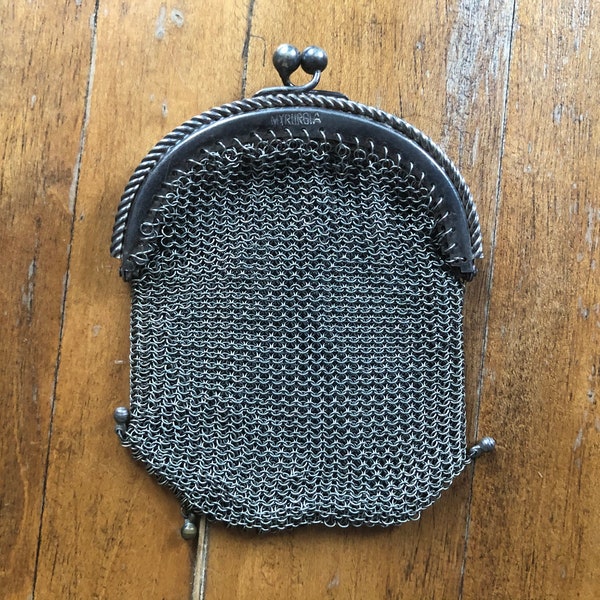 Antique Chatelaine Coin Purse | Small Chainmail Coin Purse | Mesh Coin Purse with 2 Sections | Edwardian Era | Porte-Monaie | Doll Purse