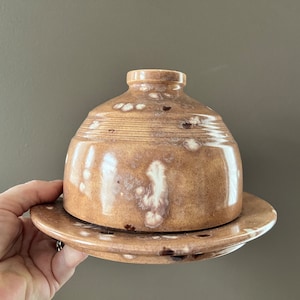 Vintage Ceramic Butter Dish with Lid | Spotted Brown Glaze Butter Bell | Storage Dish | Cheese Dome