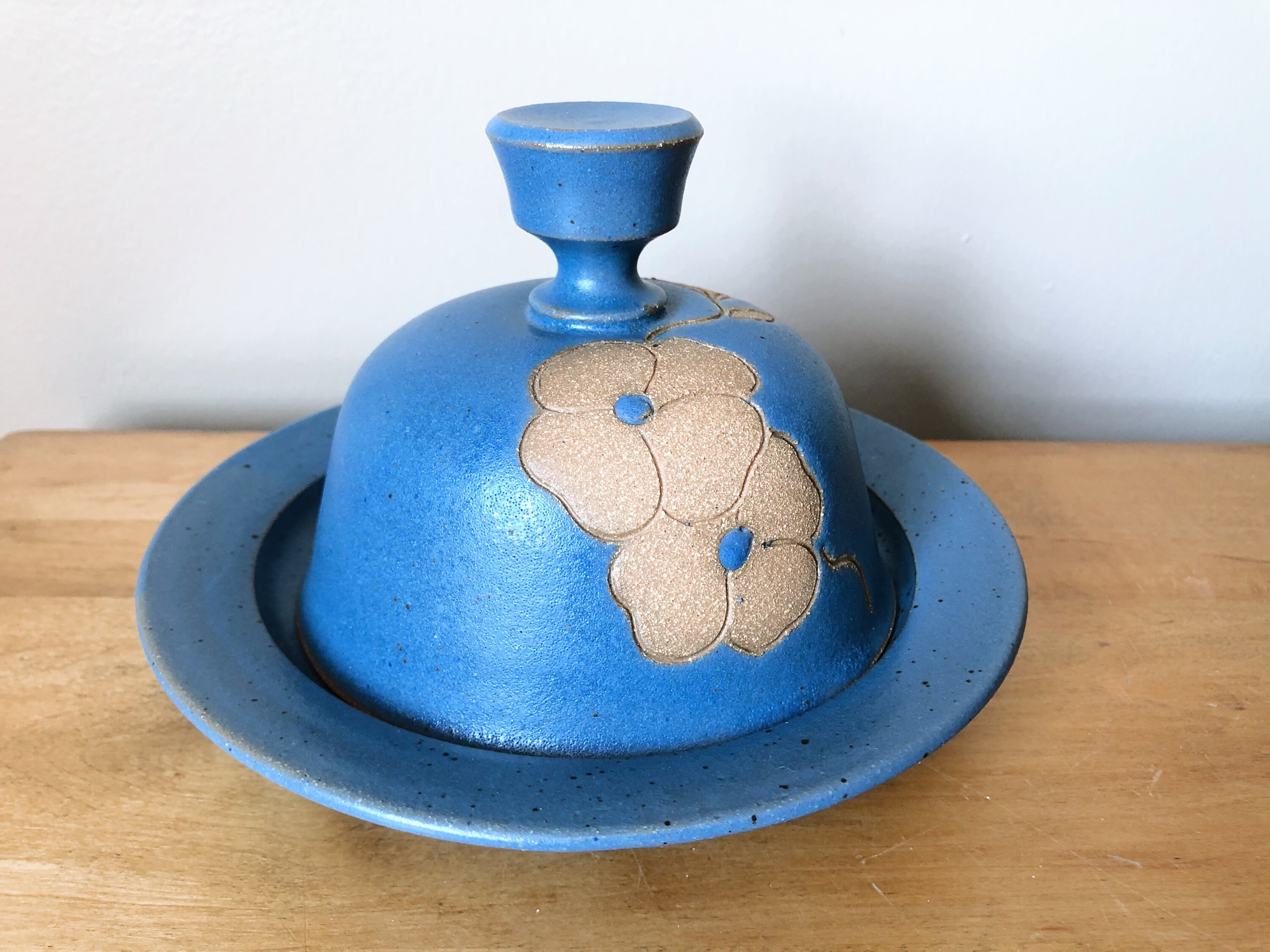 Vintage Handmade Pottery Butter Dish with Lid Blue Glaze | Etsy