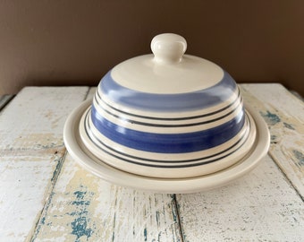 Vintage Butter Dish with Lid | Pfaltzgraff Mexico Stoneware Rio Pattern | Blue and White Butter Bell | Storage Dish | Cheese Dome