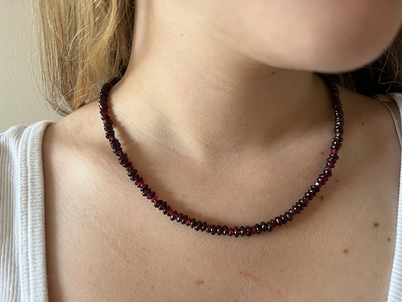 Vintage Red Garnet Small Beaded Necklace Jeweller… - image 1