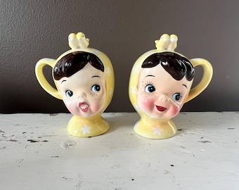 Vintage Napco Miss Cutie Pie Salt and Pepper Set, Soft
