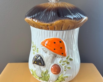 Vintage Laurentian Pottery Keramik Fliegenpilz fröhlich Pilz Kanister | Keksdose | Pilze für die Küche