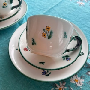 Gmundner Keramik Streublumen Te- eller kaffeservis | Vintage handmålad österrikisk keramik | Alpblommor