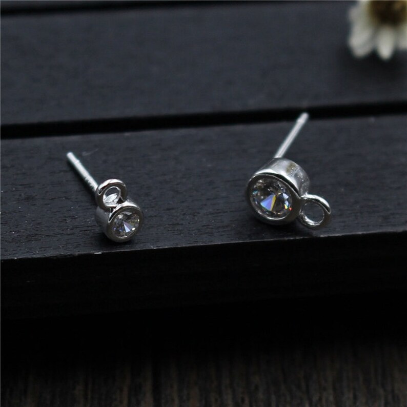 925 Sterling Silver Ear Pin Earrings With Zircon Accessories Earrings Findings Jewelry Making\uff08XA0361\uff09 DIY Earrings With Ring