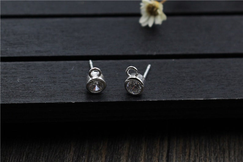 925 Sterling Silver Ear Pin Earrings With Zircon Accessories Earrings Findings Jewelry Making\uff08XA0361\uff09 DIY Earrings With Ring