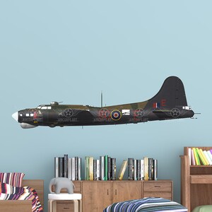 Boeing B-17 Flying Fortress RAF Airplane Profile Wall Art - Plane Decal WWII Boys Nursery Room Pilot Gift Aircraft Print Decor