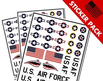 USAF Sticker Pack - United States of America Air Force Roundels  - Includes 28 Decals including the Shark Mouth and Flag