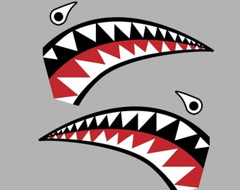 Flying Tigers Shark Mouth Decal - P-40 Warhawk Warbird Nose Art - Multiple Size - High Quality Airplane Stickers
