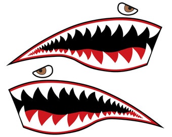 Vliegende Tijgers Shark Mond Decal - P-40 Warhawk Warbird Nose Art - Meerdere Maten - Hoge Kwaliteit Vliegtuig Stickers