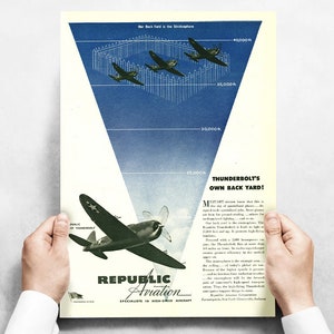 Vintage Airplane Poster P-47 Poster &quot;Thunderbolts Own Backyard!&quot; Republic Aviation P-47 Thunderbolt Military Aircraft  24&quot;x18 - Aircorps Art