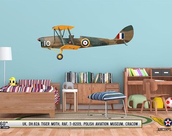 De Havilland DH.82A "Tiger Moth" Flugzeug Profil Wandkunst - Flugzeug Aufkleber WWII Jungen Kinderzimmer Zimmer Pilot Geschenk Flugzeug Druck Dekor