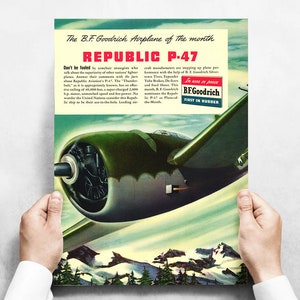 Vintage Airplane Poster Republic P-47 Thunderbolt Poster Vintage B.F. Goodrich Military Aircraft Airplane 24&quot;x18 - Aircorps Art