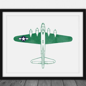 B-17 Bomber Aircraft Print, Airplane Print, Aviation Nursery, Airplane Wall Art, Vintage Plane, Kids Room Plane Art, Printable Download