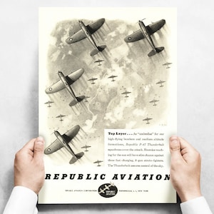 Vintage Airplane Poster P-47 Poster &quot;Top Layer&quot; Republic Aviation P-47 Thunderbolt Vintage Military Aircraft 24&quot;x18 - Aircorps Art