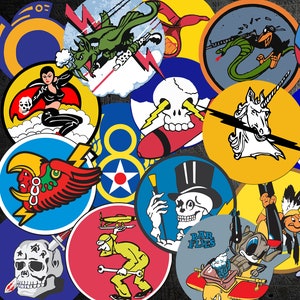 Set van 6 Squadron Insignia-stickers - geassorteerde WWII Fighter and Bomber Squadron Insignia-stickers
