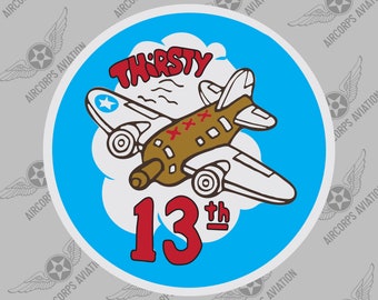Squadron Sticker - 13th Troop Carrier Squadron (Thirsty Thirteenth) USAF Historic WWII Air Force Military Insignia Logo Vinyl Sticker Decal