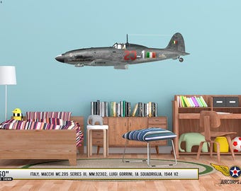 Macchi MC.205 Serie III “Veltro” Flugzeug Profil Wandbild - Flugzeug Aufkleber WWII Jungen Kinderzimmer Pilot Geschenk Flugzeug Druck Dekor