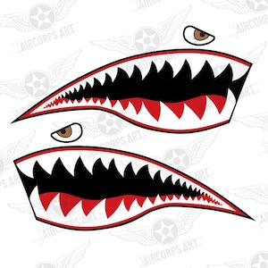 Flying Tigers Shark Mouth Decal - P-40 Warhawk Warbird Nose Art - Multiple Size - High Quality Airplane Stickers