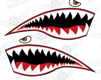 Flying Tigers Shark Mouth Decal - P-40 Warhawk Warbird Nose Art - Multiple Size - High Quality Airplane Stickers