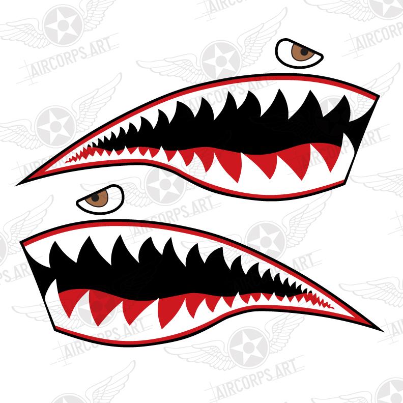 Flying Tigers Shark Mouth Decal - P-40 Warhawk Warbird Nose Art - Multiple Size - High Quality Airplane Stickers