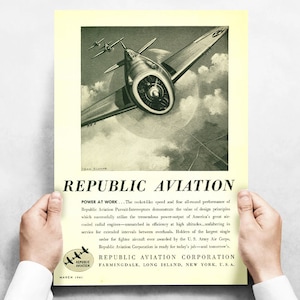 Vintage Airplane Poster P-47 Poster &quot;Power At Work Republic Aviation P-47 Thunderbolt Vintage Military Aircraft 24&quot;x18 - Aircorps Art