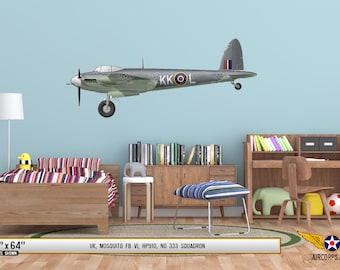 Mosquito FB Mk VI Airplane Profile Wall Art - Plane Decal WWII Boys Nursery Room Pilot Gift Aircraft Print Decor