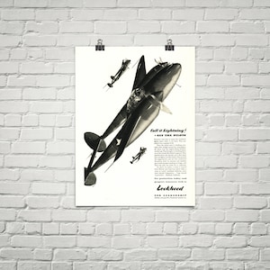 Vintage Airplane Poster P-38 Lockheed Lightning &quot;Call it Lightning&quot; Vintage Military Aircraft Ad Reproduction 24&quot;x18 - Aircorps Art