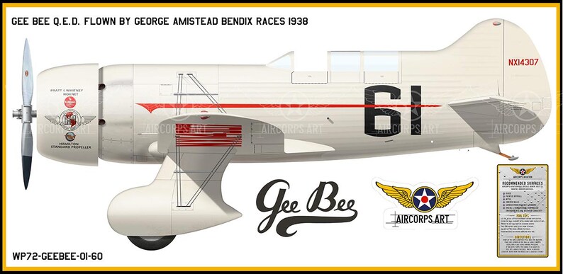 Gee Bee Q.E.D. 1938 Bendix Air Race Aircraft Profile - Plane Decal WWII ...