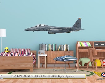 F-15 Adler 494th Fighter Staffel - Flugzeug Profil Wandbild - Flugzeug Aufkleber WWII Jungen Kinderzimmer Pilotengeschenk Flugzeug Druck Dekor