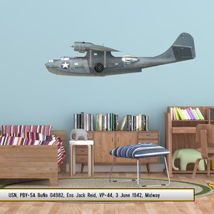 PBY-5A Catalina Airplane Profile Wall Art - Plane Decal WWII Boys Nursery Room Pilot Gift Aircraft Print Decor