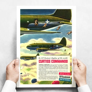 Vintage Airplane Poster Curtiss Commando Vintage B.F. Goodrich Military Aircraft 24&quot;x18 - Aircorps Art