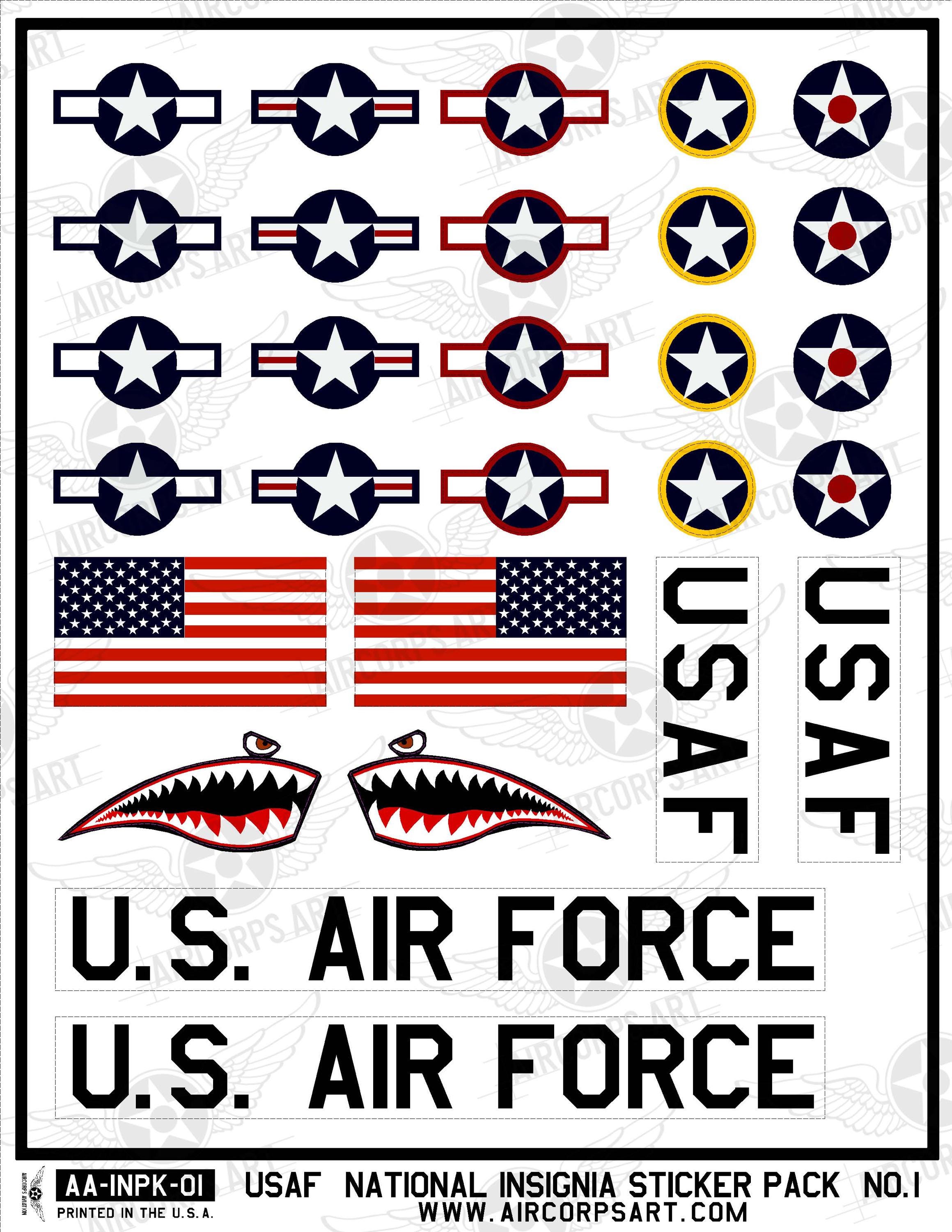 USAF-stickerpakket - United States of America Air Force Roundels - Bevat 28  stickers, waaronder de haaienbek en vlag - Etsy België, image size:2319x3000