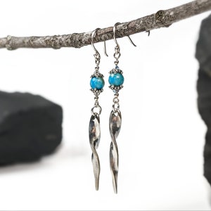 6mm African Turquoise Twisted Fork Tine Dangle Earrings