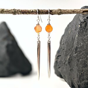 Sundown Carnelian Silver-Plate Fork Tine Dangle Earrings