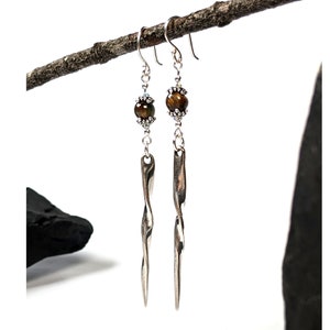 6mm Tiger Eye Twisted Fork Tine Dangle Earrings