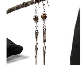 6mm Tiger Eye Twisted Fork Tine Dangle Earrings