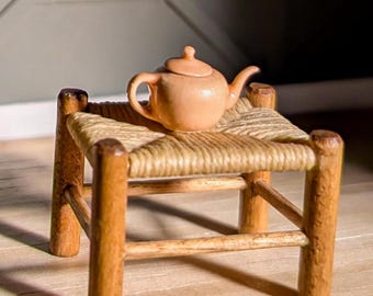 Miniature Ceramic Teapot | Hand-Made | 1:12 Dollhouse | Peach